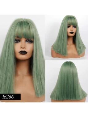 Element Synthetic Straight Green Bob Bangs Wig